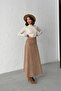 Woman camel midi length suede skirt - 3