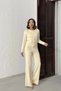 Women's Cream Cardigan Pants Bottom Top Two-Piece Knitwear Set - 3