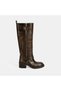 Women's Brown Leather Boots with Metal Buckle Detail - 2