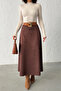 Women's Brown Midi Length Suede Skirt - 4