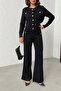 Women's Black Cardigan Pants Bottom Top Two-Piece Knitwear Set