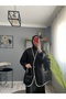 سترة ديانا من قماش بولي فيسكون أبيض حواف أسطوانية بزر واحد - أسود - 6