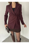 Women's Burgundy Side Tie Lined Casual Jacket