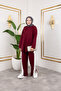 Women's Burgundy Crew Neck Side Stripe and Bottom-Top Two-Piece Set with Trouser Pockets - 4