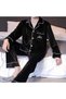 Men Pyjamas Set Nightwear Two-Pieces Velvet Sleepwear Shirt Pants MG16 -Black - 2