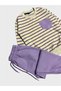 Girl's Cotton Cream Lilac Color Striped Long Sleeve Tracksuit Set - 3