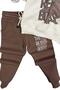 Boy's Front Lettering and Dino Printed Hooded Sweatshirt 3 Thread Brown Tracksuit Set - 6