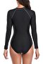 Long Sleeve One-Piece Swimsuit Front Zipper Bathing Suit Slim Fit Beachwear M0039 - GreyBlue - 3