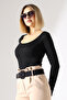Putao Women's Front/Back Wear Long Sleeve Soft Textured Blouse & Top - Black