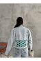 Heksagon Art Printed Kot Crop Jeanolog Jacket - 4