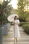 Velora Short Sleeve Flared Skirt Crew Neck White Dress/Evening Dress