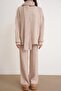 6970 Women's Braided Scarf Bottom-Top Knitwear Set Beige - 5
