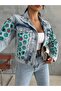 Heksagon Art Printed Kot Crop Jeanolog Jacket