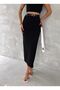 Women's Maxi Steel Skirt with Back Slit and Belt Detail - 6