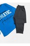 Boys' 100% Cotton Blue Athletic Patterned Long Sleeve Winter Pajama Set - 4