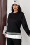 Women's Side Slit Slim Sh Striped Detail Long Sleeve Sweatshirt Modal Set - 3