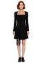 Women's Burgundy Skater Short Dress Long Sleeve Square Neckline with Stone Accessories for Stylish Evening Outfits - 3