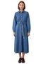 Blue a Line Shirt Collar Belt Detail 100% Cotton Maxi Denim Dress for Women Spring Autumn - 3