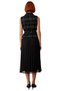 Women's Skater Midi Dress Shirt Collar Sleeveless Tweed Woven Detailed Belted Pleated Stylish Design - 4