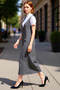 Women's Grey Jile Knitwear Dress Midi Length V-Neck Sleeveless Relaxed Fit Spring Autumn Everyday Elegance