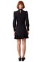 Women's Navy Blue A-Line Woven Mini Dress Long Balloon Sleeves Mock Neck Elegant for Work and Special Occasions - 4