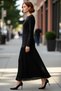 Women's Hijab Stylish Black Maxi Length Woven Dress Crew Neck Long Standard Sleeve Evening Outfits