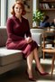 Women's Polo Neck Corded Fabric Bodycon Knitwear Midi Dress Long Sleeve Winter Casual Stylish Acrylic Design - 2