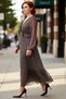 Women's A-Line Maxi Length Shawl Patterned V-Neck Balloon Sleeve Chiffon Woven Casual Dress Model High Quality