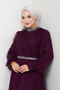 Plus Size Hijab Evening Dress with Stone Detailing on Neck and Waist Esna - 5
