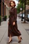 Women's Maxi Length Belted Woven Shirt Collar Long Gathered Sleeves Casual Comfortable Cut Dress Good Quality