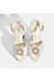 Women's White Adjustable Buckle Stone Heeled Bridal Shoes - 8