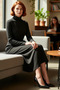 D Mock Neck Plain Knitted Scuba Fabric Maxi Length Hijab Dress for Women with Belt Detail Stylish and Modern - 2