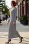 Women's Shift Fit Maxi Length Long Sleeve Striped Knitted Button Detail Mock Neck Dress Casual Chic