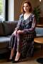 Women's Shawl Patterned V-Neck Balloon Sleeve Lined Maxi Skater Dress Offers Everyday Elegance. Good Quality - 2