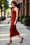 Women's Bodycon Halter Midi Dress Stylish Straight Cut Sleeveless Shirred Knitted Design Elegant