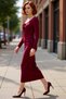 Women's Bodycon Pool Neckline Tie Detail Long Sleeve Smart Stylish Knitted Maxi Evening Dress High Quality