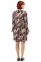 Women's Multi-Colored Abstract Patterned V-Neck Balloon Sleeve Mini Pleated Dress Casual Elegance Quality Stylish - 4