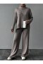 Women's Corded Fabric Neck Patterned Cable Knit Side Slit Knit Set Anthracite - 4