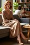 Women's Double-Breasted Collar Knitwear Midi Dress Plain Patterned Low Long Sleeve Belt Detail Winter Elegance - 2