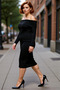 Women's Bodycon Cut Carmen Collar Plain Long Sleeve Knitwear Midi Dress Stylish and Comfortable Daytime in Winter Months