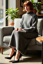 Women's Plain Pattern Mock Neck Long Low Sleeve Maxi Length Shift Fit Acrylic Knitwear Dress Casual Chic - 2