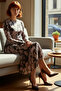 Women's Brown Abstract Patterned Ruched Detail a Line Maxi Knitted Dress Special Elegance for Winter. Good Quality - 2