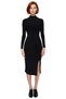 Women's Mock Neck Long Sleeve Midi Length Bodycon Knitted Dress Slit Ruched Detail Stylish and Elegant Quality - 3