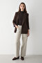 Women's Bitter Coffee Striped Lined Sleeve Detail Blazer Jacket - 2