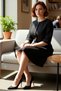 Women's a Line Woven Dress Three Quarter Sleeve Crew Neck Elegant Office and Work Life Elegance Offered - 2