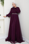 Plus Size Hijab Evening Dress with Stone Detailing on Neck and Waist Esna - 3
