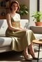 Women's Skater Fit Midi Length Satin Woven Square Neck Cocktail Chic Homecoming Dress with Thick Straps - 2