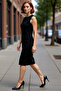 Women's Black Sleeveless Midi Knit Shift Dress with Slim Fit Offers All-Day Elegance and Comfort
