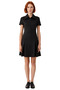 Women's Black a Line Short Sleeve Shirt Collar Half Placket Zippered Suede Textured Mini Dress Good Quality - 3