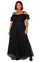 Women's Black Lace A-Line Maxi Evening Dress Carmen Collar Low Sleeve Special Occasion Elegance. Good Quality - 3
